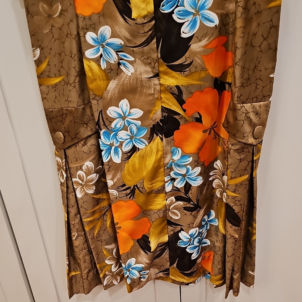 Vintage NWT Sears Hawaiian Sleeveless Midi Dress Orange, Blue & Tan Floral Sz 10 - Picture 5 of 9